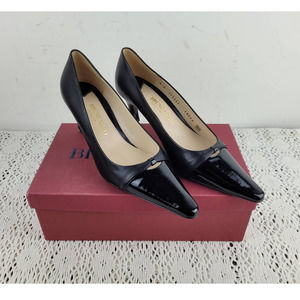NEW Bruno Magli Peonia Black Genuine Leather Pointed Heels Shoes US Women Size 8